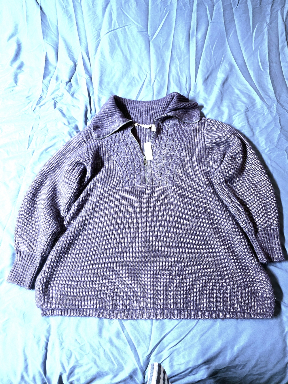 Womens Soft Surroundings Half-Zip Cable Pullover Sweater. Purple/white. 1X